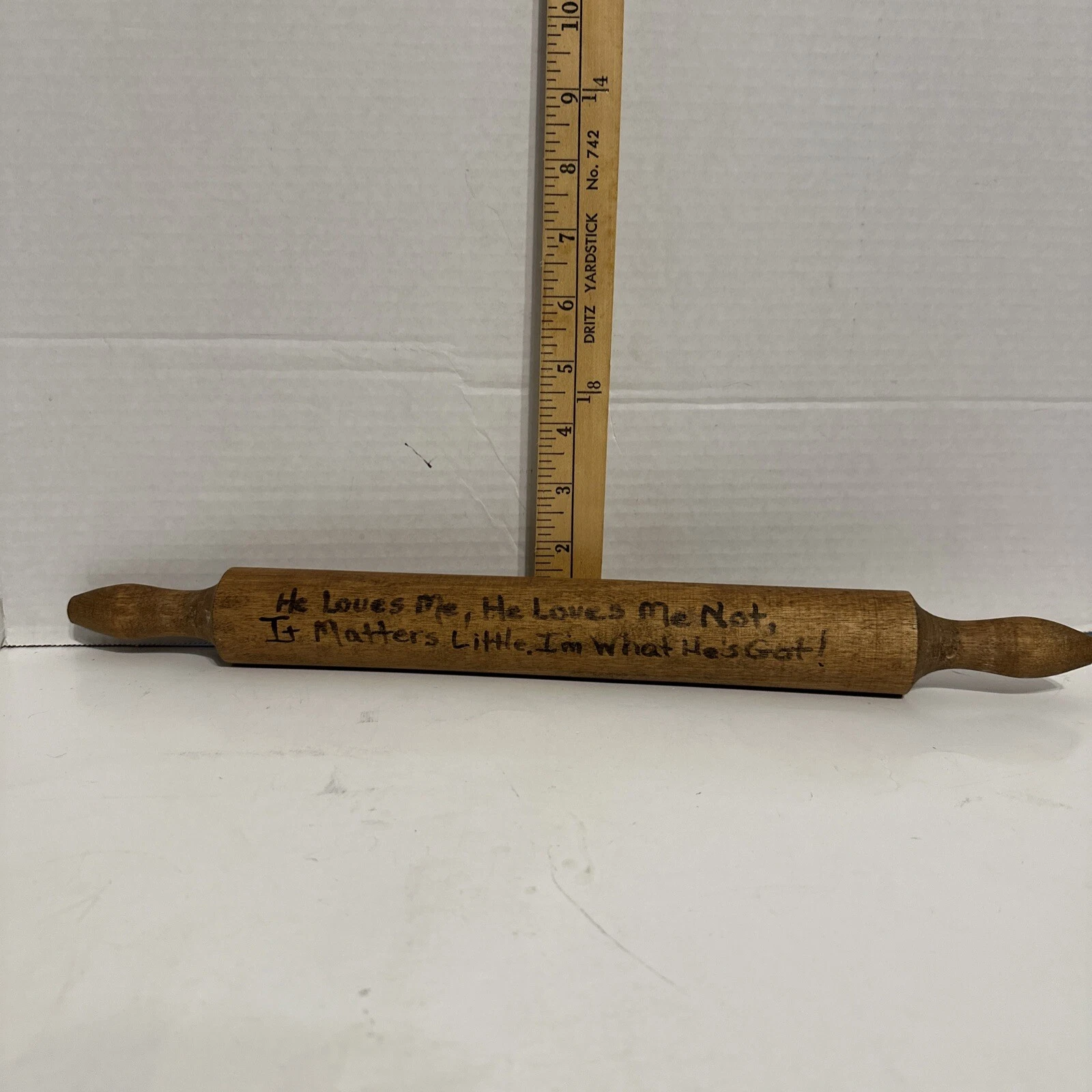 PRIMITIVE ANTIQUE 17" HAND~CARVED ONE PIECE WOOD ROLLING PIN W/Handwritten Poem