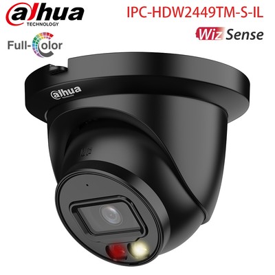 Black Dahua 4MP Wizsense Full Color IP Camera IPC-HDW2449TM-S-IL Dual Light