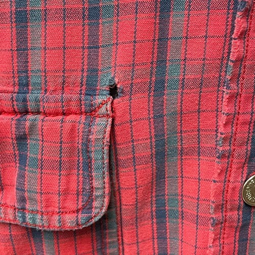 Vtg 80's Polo Ralph Lauren Red TARTAN Plaid DISTRESSED Work Chore Shirt USA M - Picture 6 of 8