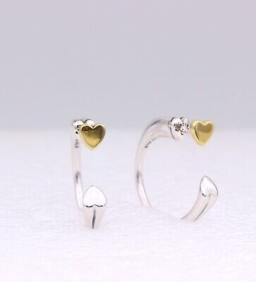 New Authentic PANDORA Hoop Earrings Two Hearts Sterling New Authentic PANDORA Hoop Earrings Two Hearts Sterling