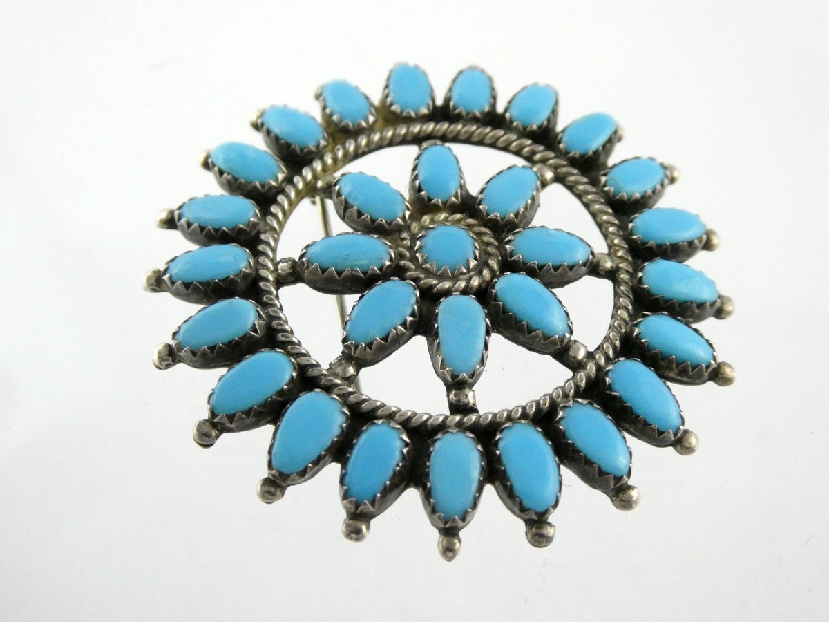 Larry Moses Begay NA Navajo Sterling Silver Turquoise Petit Point