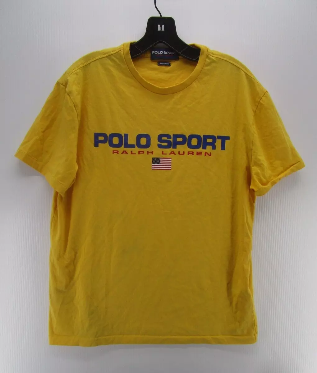 Ralph Lauren Polo Sport Shirt Men Medium Yellow USA American Flag Pullover Logo