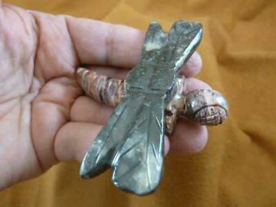 Y-DRAG-400) gray DRAGONFLY fly figurine BUG carving SOAPSTONE PERU dragonflies
