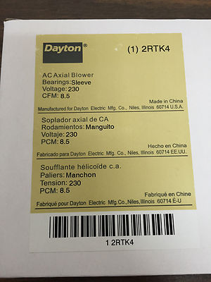 Dayton 2RTK4 Axial Blower, 230VAC, 5In H, 4-3/4In W, 8.5 CFM