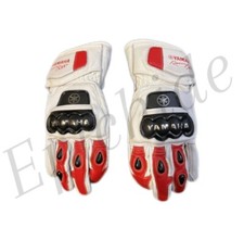 CUSTOM WHITE YAMAHA NEW LEATHER RACING MOTORBIKE GLOVES ARMOR PROTECTED FOR MENS