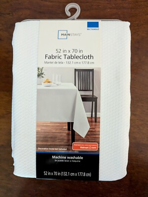 Mainstays Fabric Tablecloth 52'' x 70'' Arctic White 100% Polyester Brand New