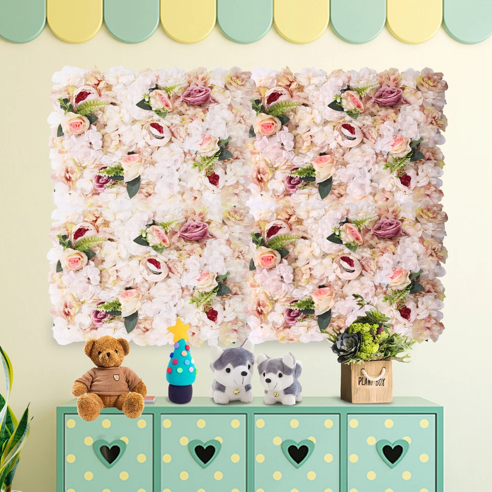 Panel Floral Flor Artificial Pared Seda Rosa Telón de Fondo 24"X16" Para Decoración Boda Foto 3 de 4