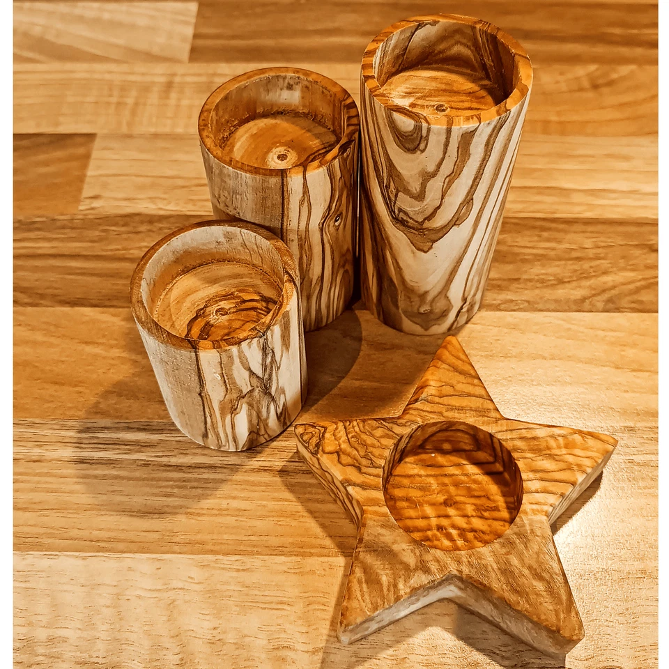 Teelichthalter Set 4- teilig aus Olivenholz mit Stern Tischdeko Weihnachten #211 - Bild 2 von 4