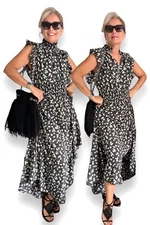 Women’s Boho Floral Long Maxi Summer Beach Dress, Black Sundress