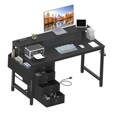 Gaming Desk with LED Lights and Power Outlets, 47 inch Computer 47.2" Black