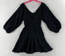 Tularosa Cora Mini Dress Womens Size XS Black V-Neck Long Puffy Sleeve Pullover