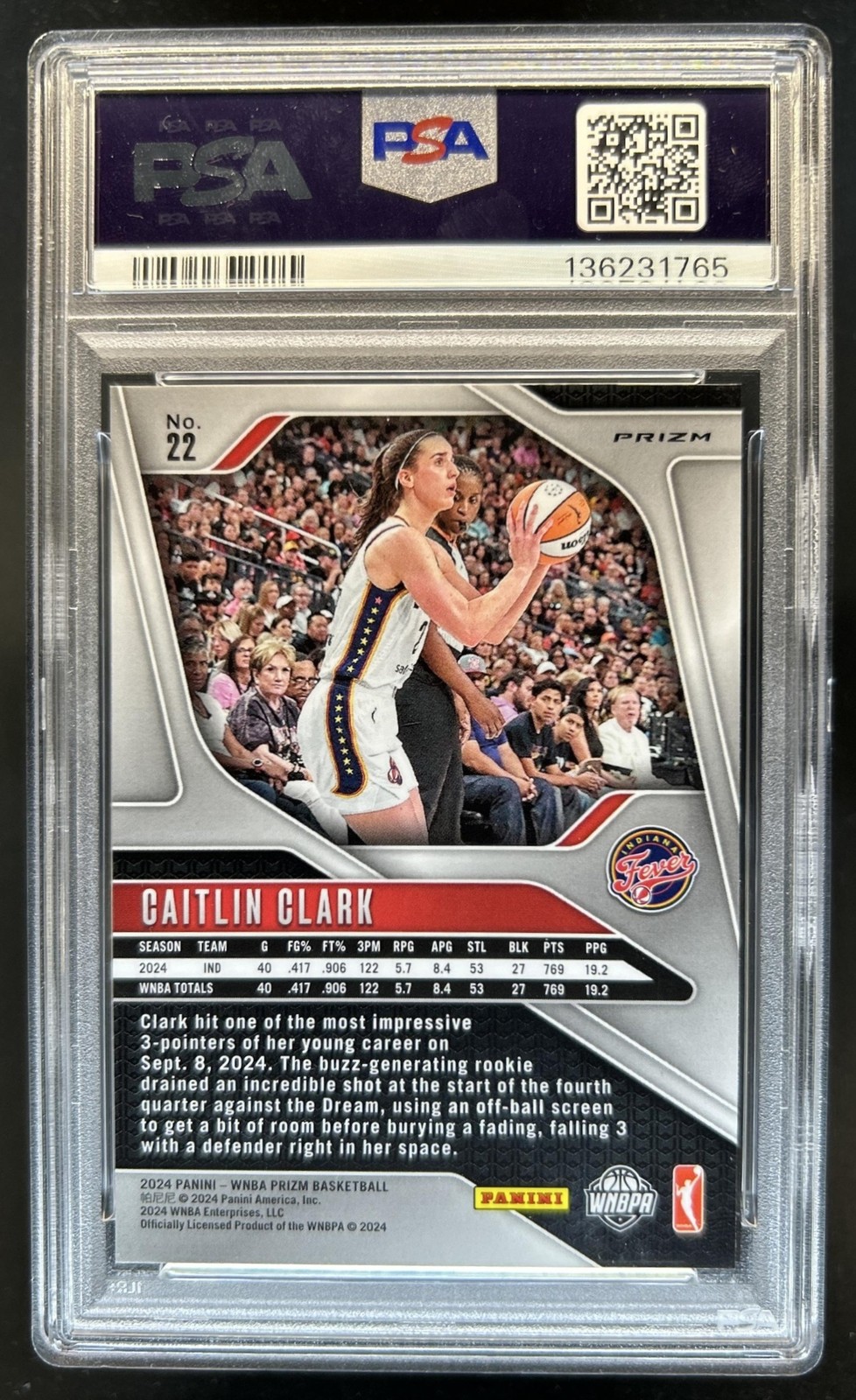 2024 Panini WNBA Prizm Caitlin Clark RC Green Rookie #22 Fever PSA 10 GEM MINT view 2