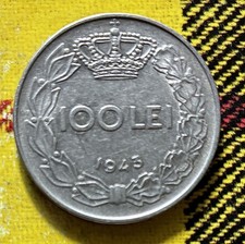 ROMANIA 100 lei 1943 KM64 XF nickel clad steel 28mm, King Mihai I