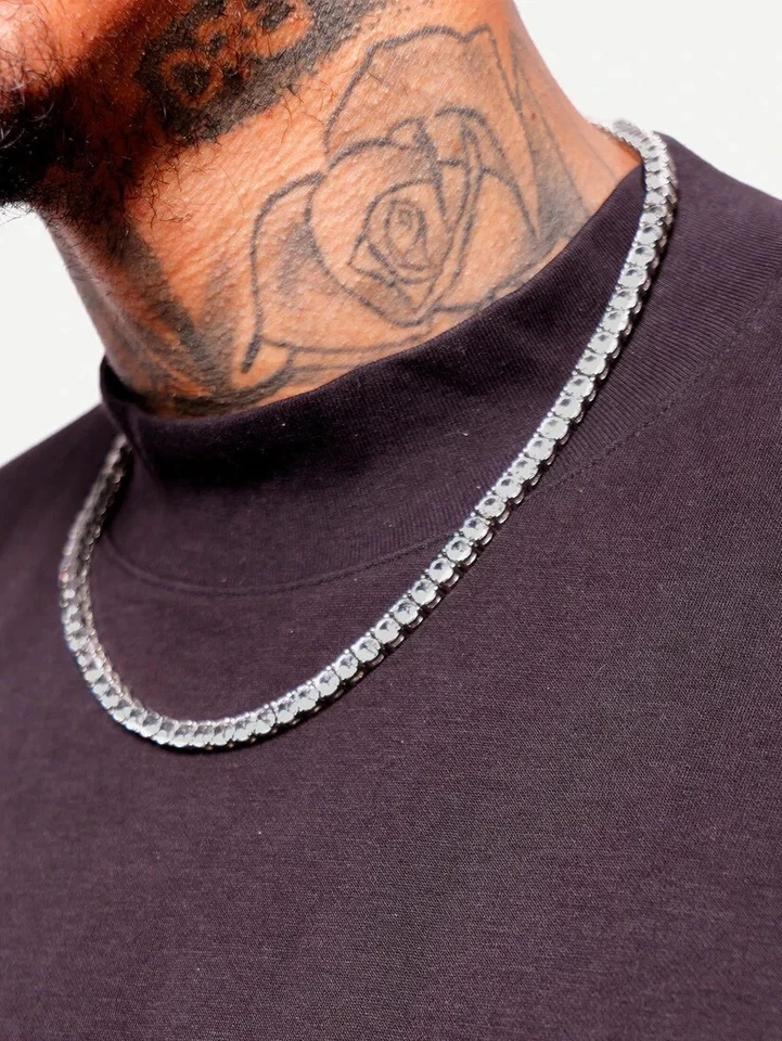 Colar de tênis masculino 20" em 15 quilates redondo criado em laboratório diamante ouro branco 14K FN - Imagem 3 de 4