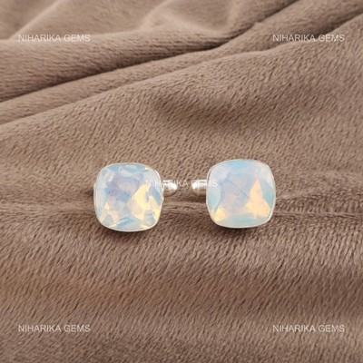 925 Silber Oktober Geburt Milky Opal Manschettenknöpfe Weiß Herren Unikat