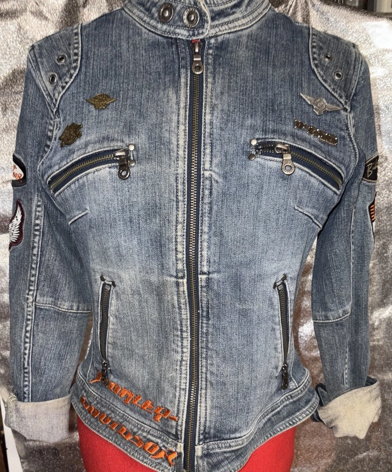 Harley Davidson Women's Small Denim Jean Jacket Embroidered Biker Motorcycle - Image 3 of 4