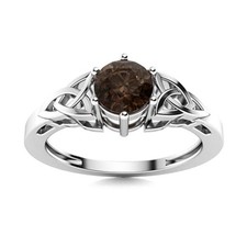 5MM Round Smoky Quartz Solitaire Celtic Shank Women Ring 925 Sterling Silver
