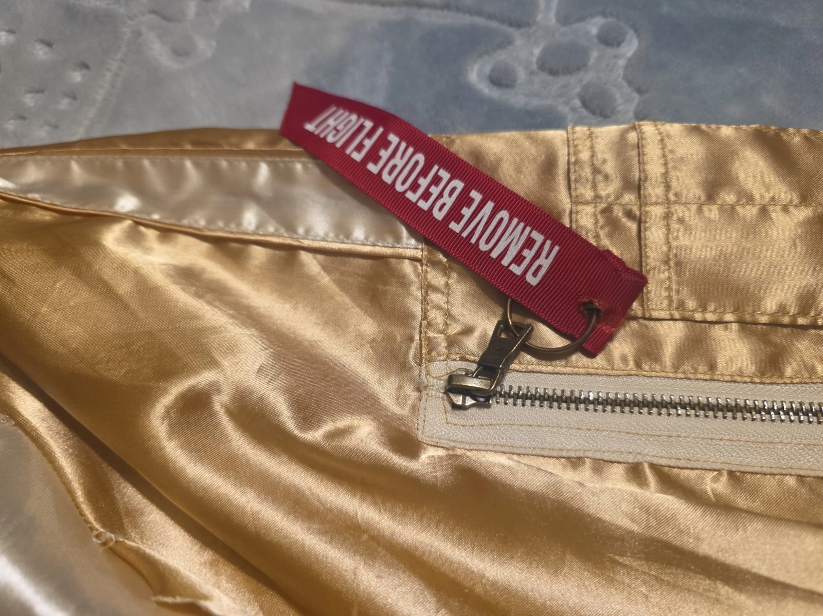 Brooklyn Bomber Jacket Men Sz Lg Champagne GoldTiger Embroidered Full Zip Damage - product detail image 7