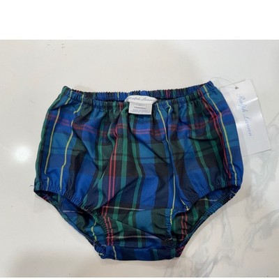 Ralph Lauren Baby Bloomers Diaper Cover Plaid Holiday 6M Blue Green NWT
