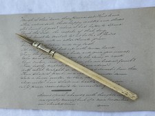 ANTIQUE CALLIGRAPHY BANDED AGATE GOLD LEAF BURNISHING TOOL DIP PEN DATE 1895