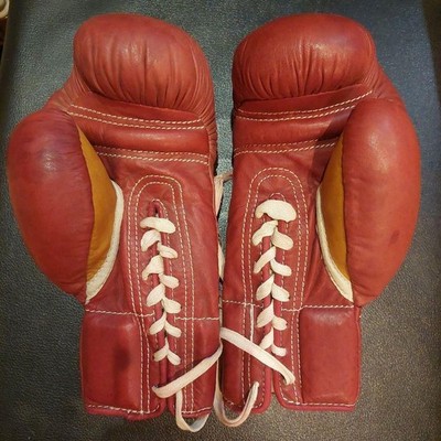 Rare Old Logo Winning S.S. Boxing Gloves 6oz Red Lace-up Vintage