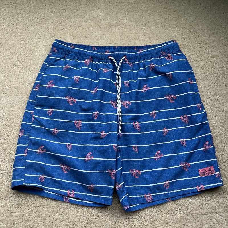Izod Men’s Blue Striped Lobster Saltwater Swim Trunks w/ Mesh Lining - L - EUC
