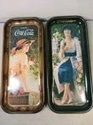 Set of 2 Vintage 1970s Coca-Cola Girls 19" Tin Rectangular Serving Bar Trays
