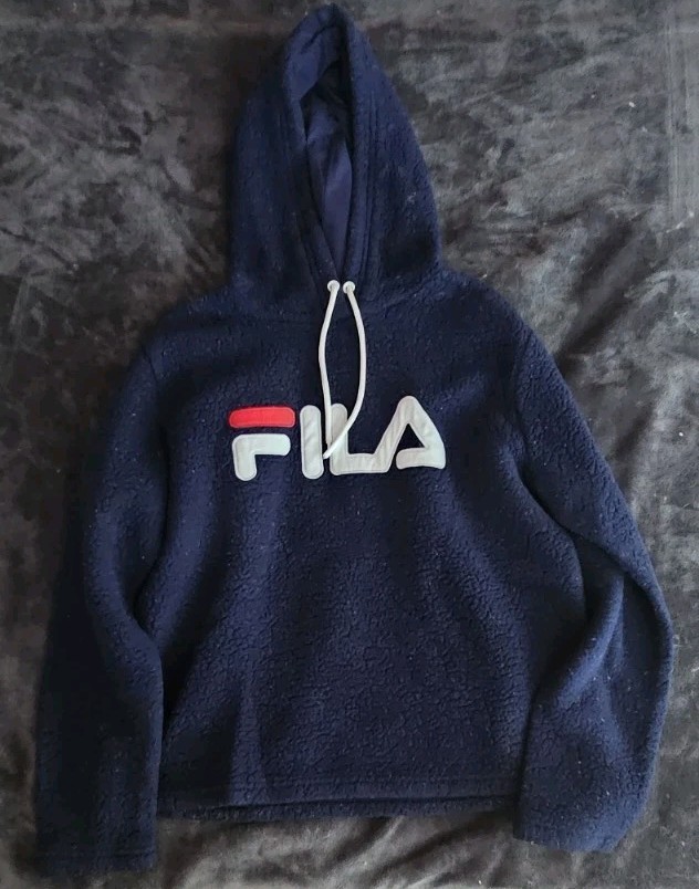 Felpa con cappuccio uomo FILA blu in pile di poliestere spell out taglia large