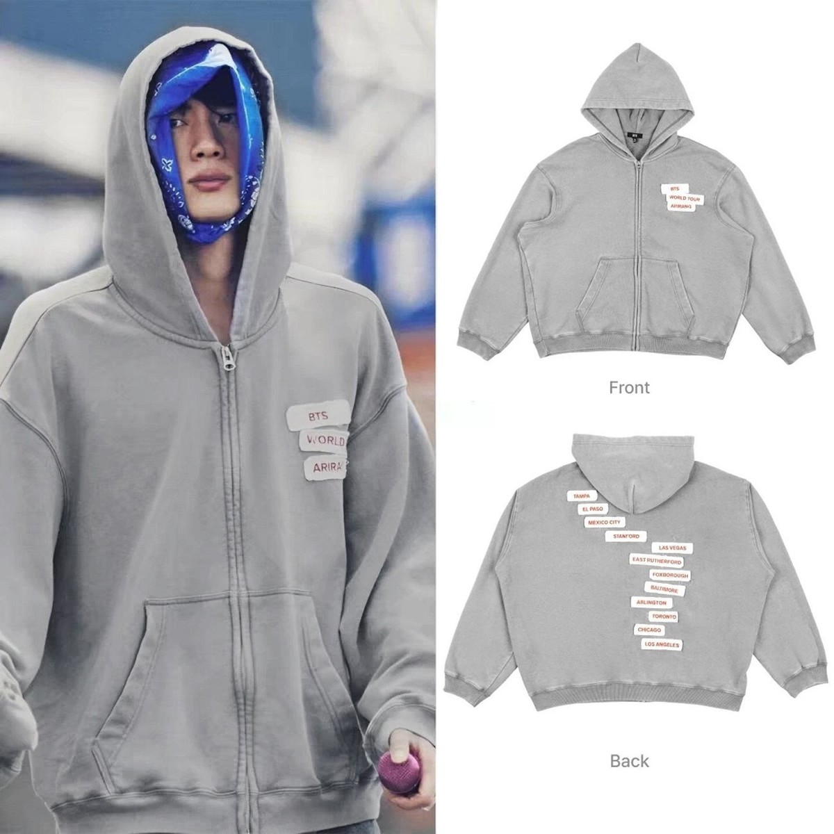 BTS concert ARIRANG 2026 hoodie–same style fall/winter zip-up
