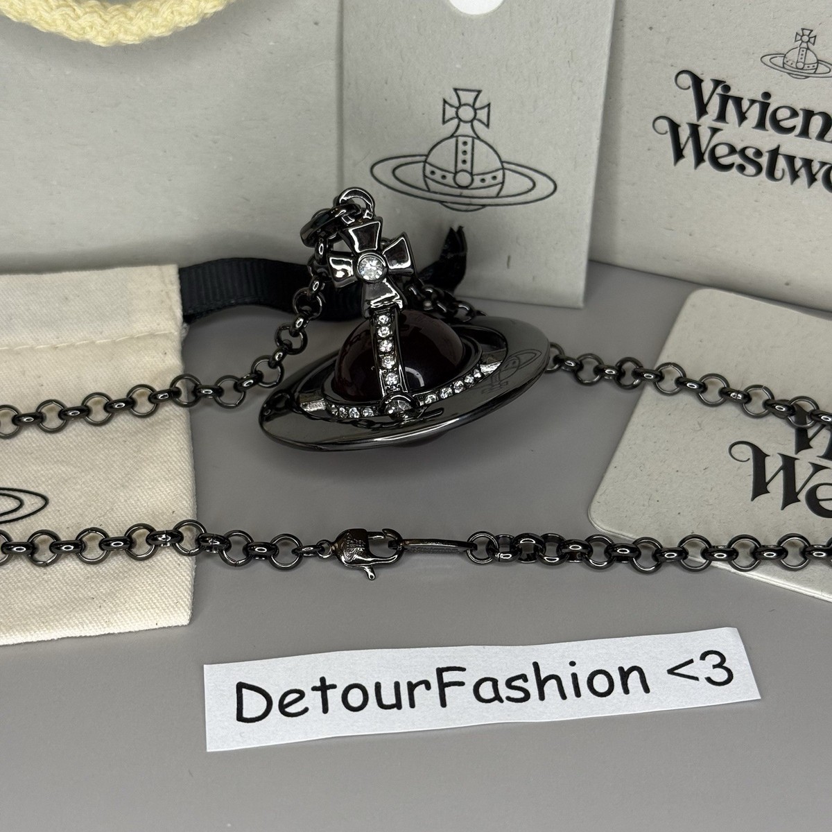 Vivienne Westwood Large Orb Red White Glass Necklace Pendant WITH