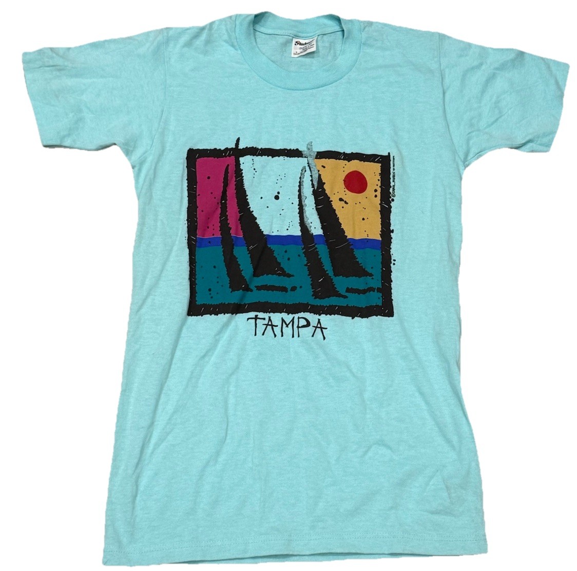 Vintage Tampa Light Blue 90s Single Stitch USA Tee Shirt Men’s Size Small