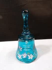 Fenton Hand Painted Blue Glass Miniature Mini Bell - 100 Year Blue Flowers