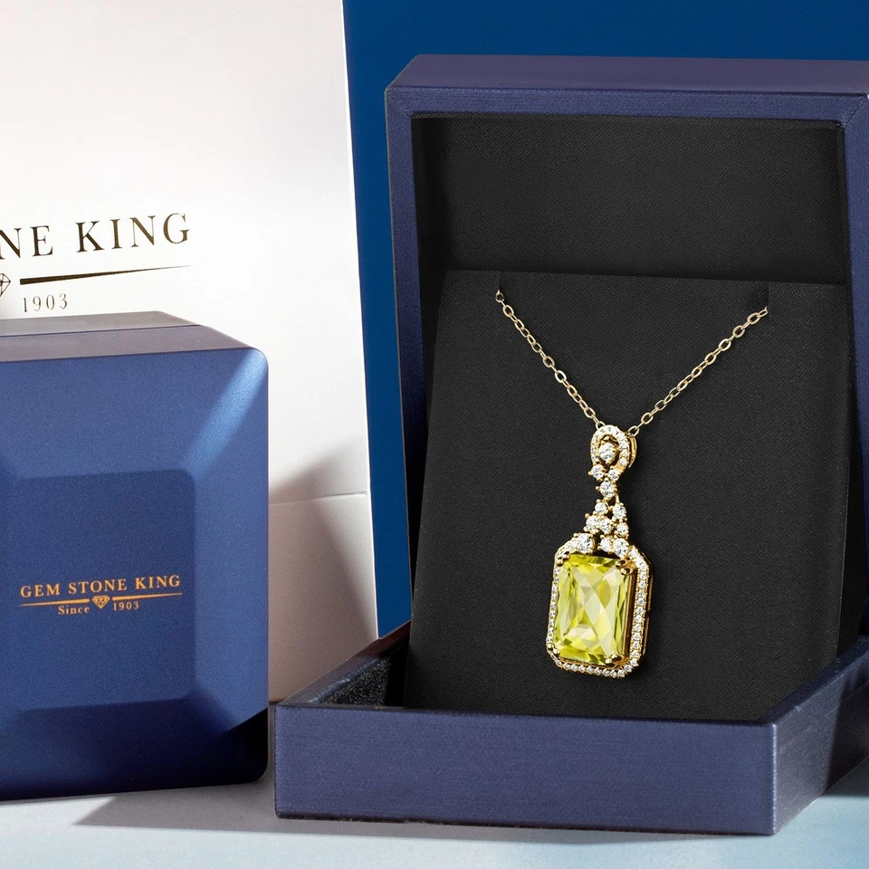7.45 Ct Octagon Yellow Lemon Quartz 18K Yellow Gold Plated Silver Pendant - Image 4 of 4