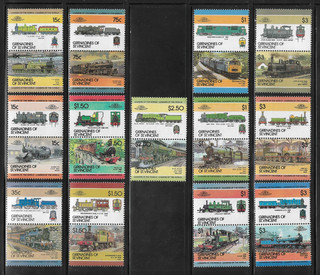 St. Vincent & Grenadines Locomotives 13 Se tenant Pairs 15c to $3 MNH Neat!