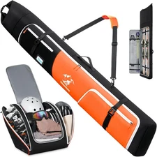 Ski Bag and Boot Bag Combo 360°Fully Padded Ski Bags for Air Black & Orange