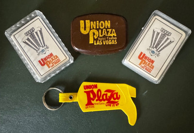 1970s vintage Union Plaza Las Vegas Casino soap, key chain, 2 mini card deck's