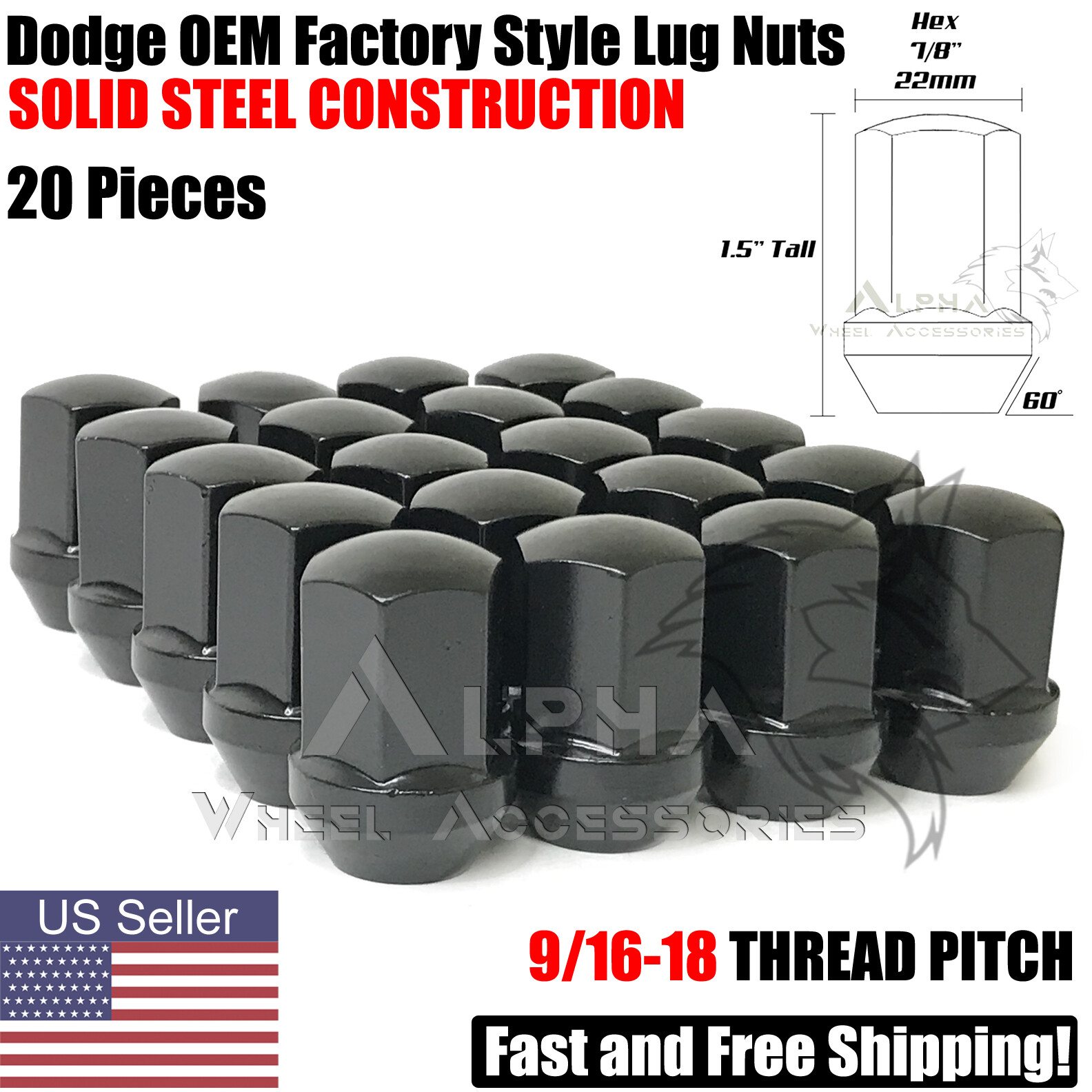 20 Black Factory OEM Lug Nuts 9/1618 Fits Dodge Ram 1500 Durango