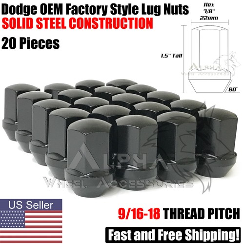 20 Black Factory OEM Lug Nuts 9/1618 Fits Dodge Ram 1500 Durango