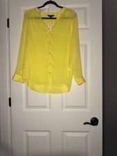Banana Republic Swiss Dot Button Down Textured Blouse Large Sheer Yellow Nwt 64