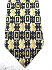 GEOFFREY BEENE MENS TIE  NAVY BLUE WITH GOLD BURGUNDY 4 X 58