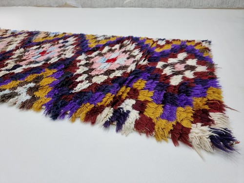 Moroccan Handmade Vintage Rug 2'8''x8'5'' Berber Geometric Purple Cotton Carpet - Picture 8 of 12