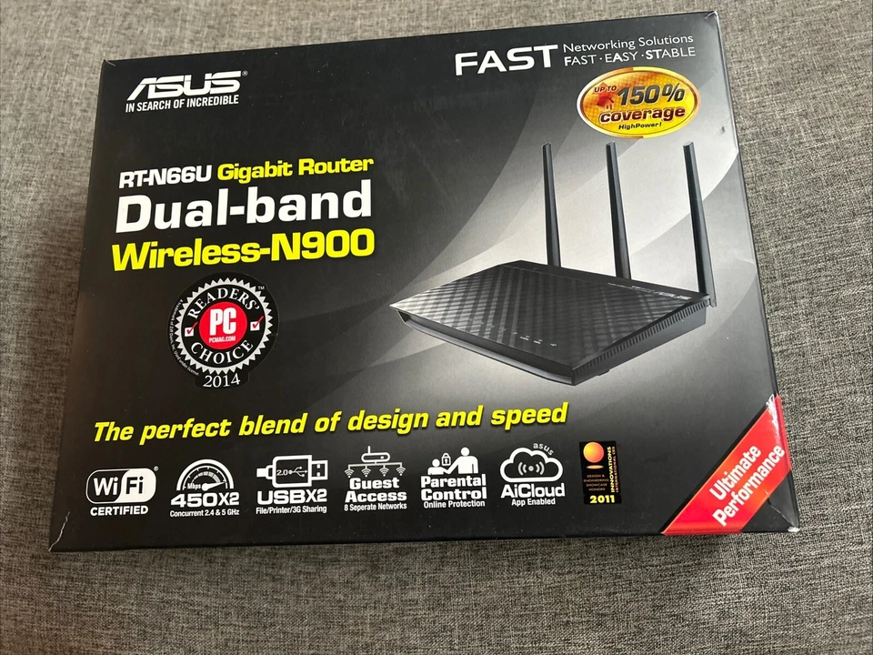 ASUS Dual Band Router RT-N66U 450 Mbps 4-Port Gigabit Wireless-N900 New - Image 2 of 4