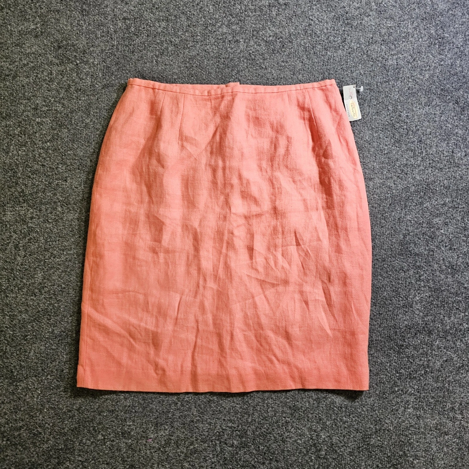 Vintage Talbots Skirt Womens 14 Petite Pink Orange Linen Pencil Straight Career