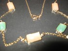 Chain Necklace Gold Tone 30 Inch Green & Peach Faceted Bead Station