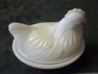 Vintage HAZEL ATLAS MILK GLASS HEN on NEST White BASKET WEAVE NEST