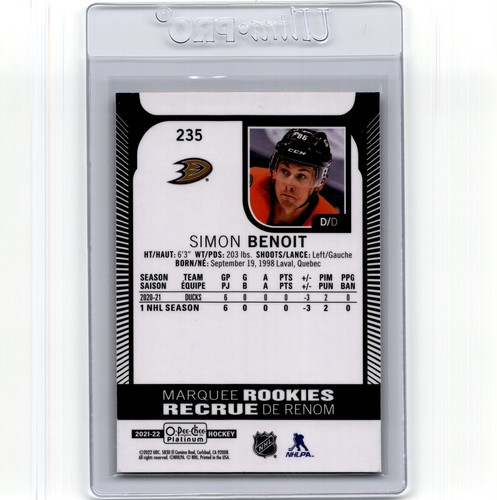 2021-22 O-Pee-Chee Pllatinum Simon Benoit Amrquee novato - Imagen 2 de 2