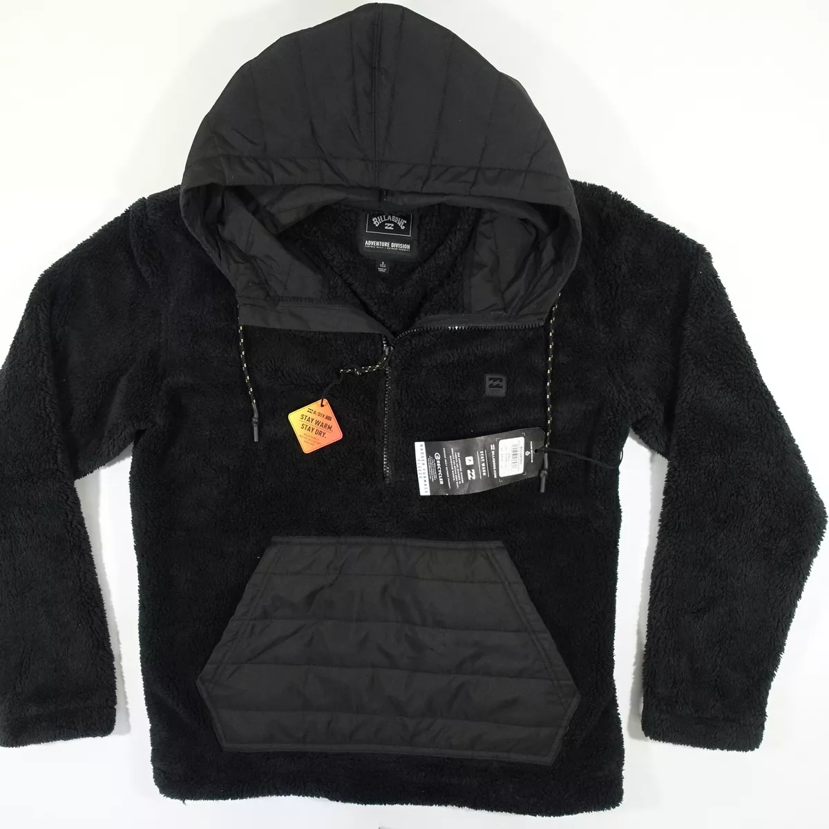 BILLABONG ADVENTURE DIVISON BLACK SMALL BADGER HALF ZIP FLEECE HOODIE SWEATER
