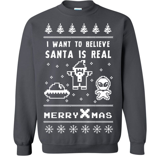 642 I want to Believe Crew Sweatshirt Ugly Christmas Sweater Alien Party  UFO | eBay