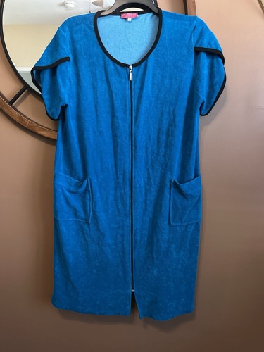 Brighton Frottee Morgenmantel Hausmantel Reißverschluss vorne Vintage Granny Core Beachy - Bild 6 von 8