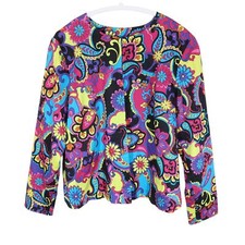 Vintage 90s Y2K LAURA ASHLEY Size M Vibrant Paisley Floral Pleat Back Jacket